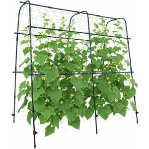 Cucumber Trellis Arch 5.3FT Black PP Coated Stainless Steel Garden Arch Trellis for Climbing Plants Outdoor, Garden Vegetable Trellis for Climbing Plants with Netting