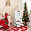 HOOBRO 7-Drawer File Cabinet, Wooden Office Cabinet with Drawers, Mobile Storage Filing Drawer for Home Office, Study, Easy Assembly, White WT07WJ01