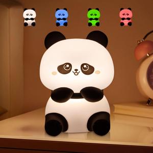 TLAOTNIY Squishy Cute Panda Night Light,Voice Controlled Light with 4 Color Modes Soft Silicone USB Charging Panda Lamp for Kids Room,Novelty Animal Night Lamp for Decor (C-1pack)