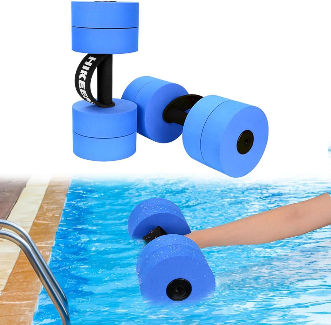 Hikeen Aquatic Exercise Dumbbells Water Dumbbell Pool Resistance Aquatic Fitness Barbells with 4 High-Density EVA Foam Pool Weights Dumbbells, for Water Aerobics Weight Loss (Blue)