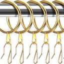 30 Pieces Metal Drapery Curtain Rings and 30 Pieces Hanging Metal Curtain Drapery Pin Hooks for Window Door Shower(32 mm,Gold)