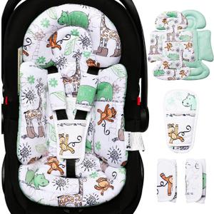 Infant Car Seat Insert, Enlarged Head Support For Baby Carseat, Reversible Newborn Insert With 3 Strap Covers, 2-in-1 Baby Car Seat Cushion for Stroller, Swing, Bouncer, Rocker - Blue Giraffe