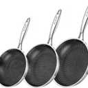8/10/12 Inch Non-Stick Frying Pan Set Tri-Ply Stainless Steel Pan with Stay-Cool Handle Oven & Dishwasher Safe For Induction, Ceramic & Gas Stovetops