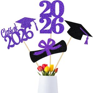 TeePolly 24Pcs 2026 Graduation Table Centerpiece Sticks Purple 2026 Graduation Centerpieces for Tables 2026 Class of 2026 Graduation Party Table Decorations Purple