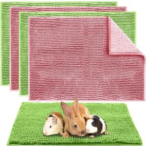 Amylove 4 Pcs Guinea Pig Cage Liner Washable Fleece Pee Pads Pet Dog Cat Bedding Training Mat for Small Animal Guinea Pig Puppy Bunny Hamster(16 x 24 Inch,Rectangular,Green Pink)