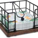 Napkin Holder Flat for Table, Modern Farmhouse Metal Napkin Holder with Weighted Arm, Cocktail Kitchen Bathroom Napkin Dispenser Black