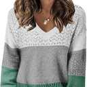 FEKOAFE Womens Sweaters 2026 Fall V Neck Long Sleeve Hollow Knit Pullover Sweaters for Women (XXL)