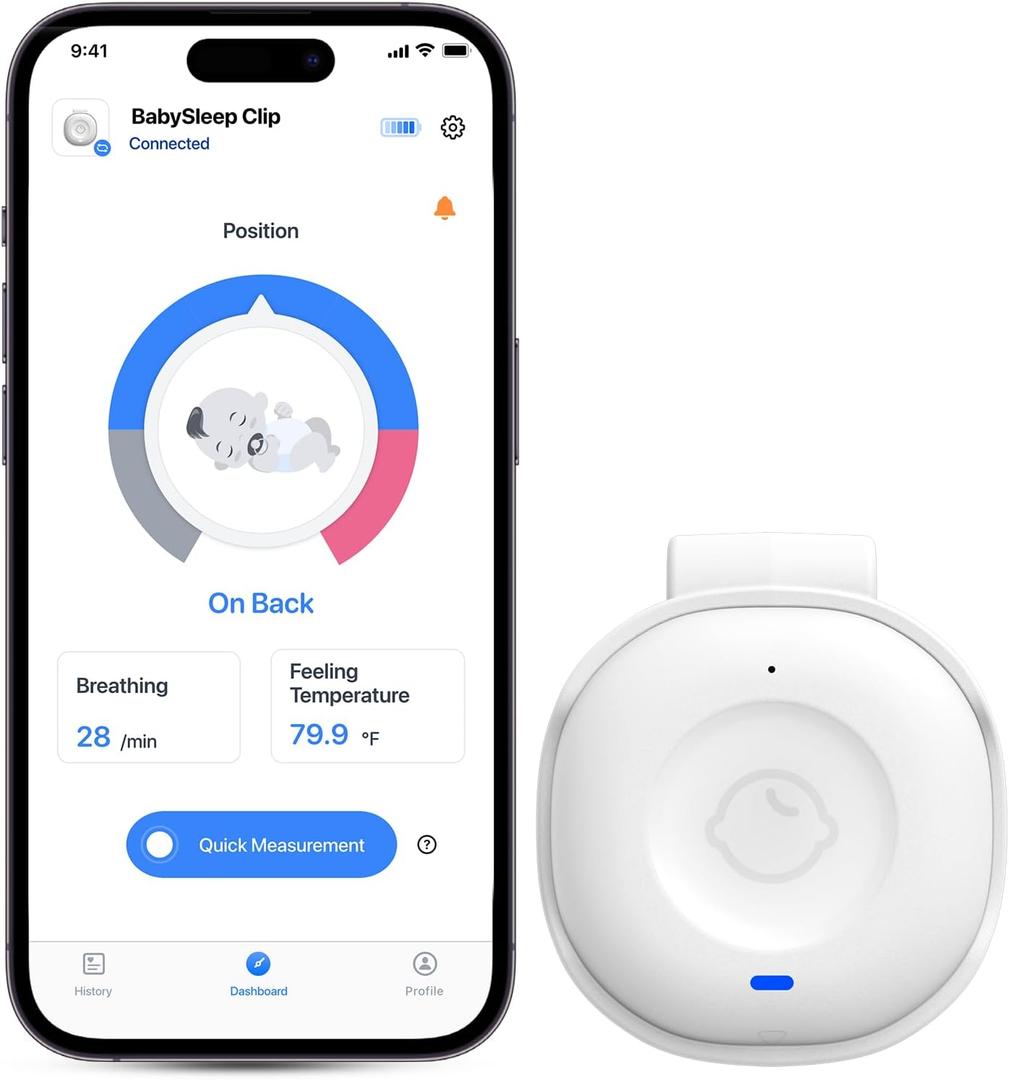 Babytone Smart Baby Monitor Sleep Clip, Baby Breathing Monitors with Alarm Rollover and Overheating, Real-Time Temperature TrackerRechargeable Long Battery Life, with Free App for 0-24 Months Infant