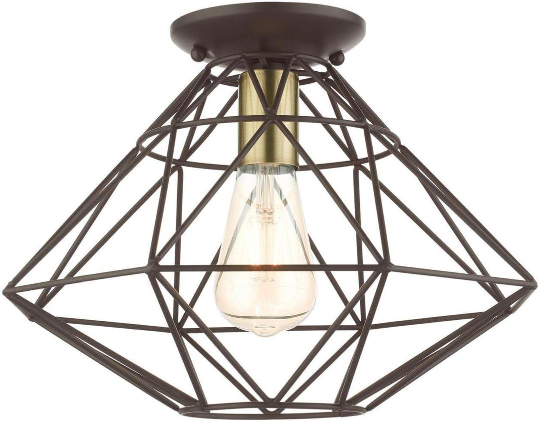 Livex Lighting, 46248-07, Knox, Semi-Flush, Bronze with Antique Brass Accent