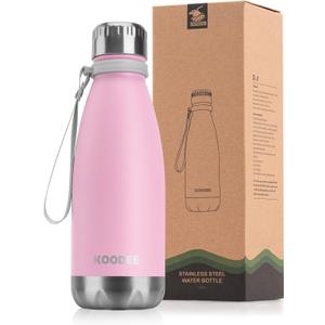 koodee 12 oz Stainless Steel Water Bottle Double Wall Vacuum Insulated Flask Cola Shape Metal Water Bottles for School (Pink)