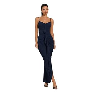 Floerns Women's Ruffle Ruched Cami Dress Draped Split Elegant Bodycon Maxi Dresses Dark Blue X-Large