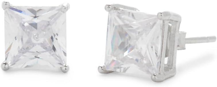 6mm Square Studs (One Size, Clear/Silver)