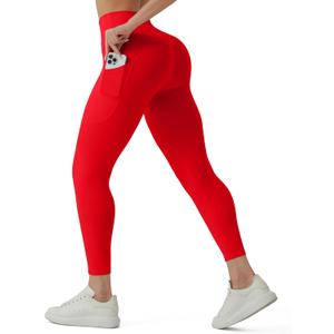 High Waisted Lounge Leggings 25"-No Front Seam Tummy Control Buttery Soft Yoga Pants Workout Leggings for Women (Red, XXL)