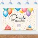 It's a Double Celebration Backdrop Colorful Twins Siblings Birthday Decorations Backdrop for Joint Birthday Party Decors Supplies Photo Booth Props 5 * 3ft
