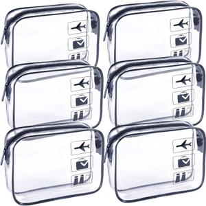 Clear Makeup Bags TSA Approved Toiletry Bag-6PackClear TravelBags for Toiletries, Carry on Airport Airline Compliant Bag,Black