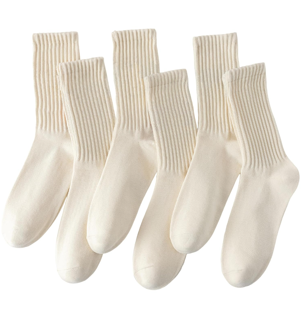 ULEEMARK 6 Pairs Of Neutral Crew Socks, Striped Retro Sports Calf Leather Socks, Casual Cotton Socks For Men & Women（7-15）