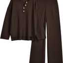 LILLUSORY Women's 2 Piece Lounge Sets Oversized Slouchy Matching Cozy Knit Sets (Medium, Dark Coffee)