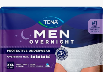 TENA MEN Protective Incontinence Underwear for Men, Overnight Max Absorbency, White, XXL, 12 Pieces, Pack of 4