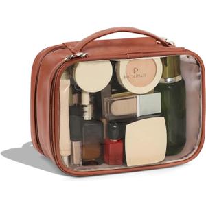 Pocmimut Makeup Bag,Clear Toiletry Bag Makeup Case,Large Travel Clear Makeup Bag for Women for Travel Essentials Organizers Accessories Makeup Brushes,Brown