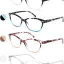 MODFANS Women Reading Glasses 1.75 4 Pair Stylish Ladies Readers with Comfort Spring Hinge Pattern Design Pouch Included (4 Pack Mix Color)