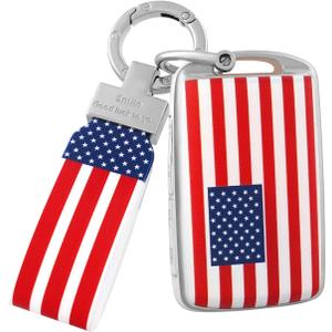 OFFCURVE American Flag Key Fob Cover with Keychain for Mazda, Special Car Key Cover Case Compatible with Mazda 6 3 Hatchback CX30 CX5 CX9 CX10 4-Button Smart Key Holder