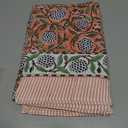 Ridhi Dark Salmon Pink 70 x 108 Inches Rectangular Cotton Washable Tablecloth, Hand Block Print Floral, for Kitchen, Dining, Spring, Easter, Wedding, Birthday, Bridal