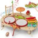 Lehoo Castle Baby Drum Set, Wooden Musical Instruments, Montessori Toys for Toddlers 1-3, Percussion Set with Xylophone Maracas Egg Shaker Drum Sticks, Preschool Christmas Birthday Gift (Dinosaur)