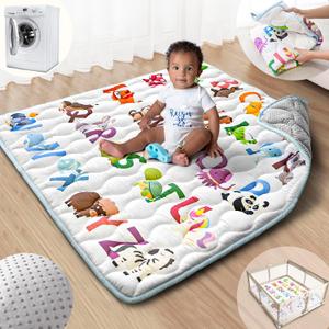 Baby Play Mat, 43x43 Mat with Super Soft Touch, Activity Mat with Upgraded Anti-Slip Bottom, Machine Washable Crawling Mat for Floor & Picnic (Animal Alphabets)
