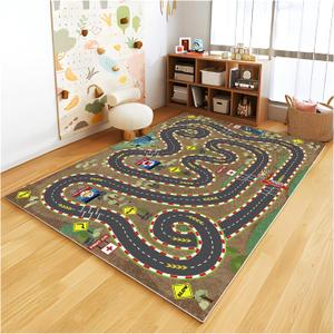Kids Rug Car Rugs for Kids Toy Cars Play Mat City Life Road Rug for Cars Fun City Map for Carpet for Bedroom Boys (Sand Track, 63 * 94 inches) 