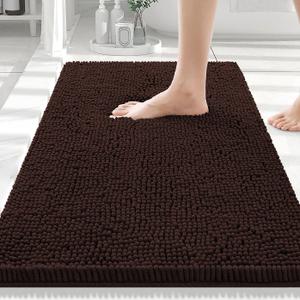 Smiry Luxury Chenille Bathroom Rugs 30x20, Extra Soft and Absorbent Shaggy Bath Mat, Machine Washable, Non-Slip Plush Carpet Runner for Tub, Shower, and Floor, Home Decor Accessories, Brown