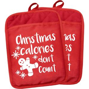Christmas Pot Holders With Pockets - Calories Don't Count Funny Heat Resistant Oven Mitts Hot Pads for Kitchen Baking Cooking (Sdanjxl-18)