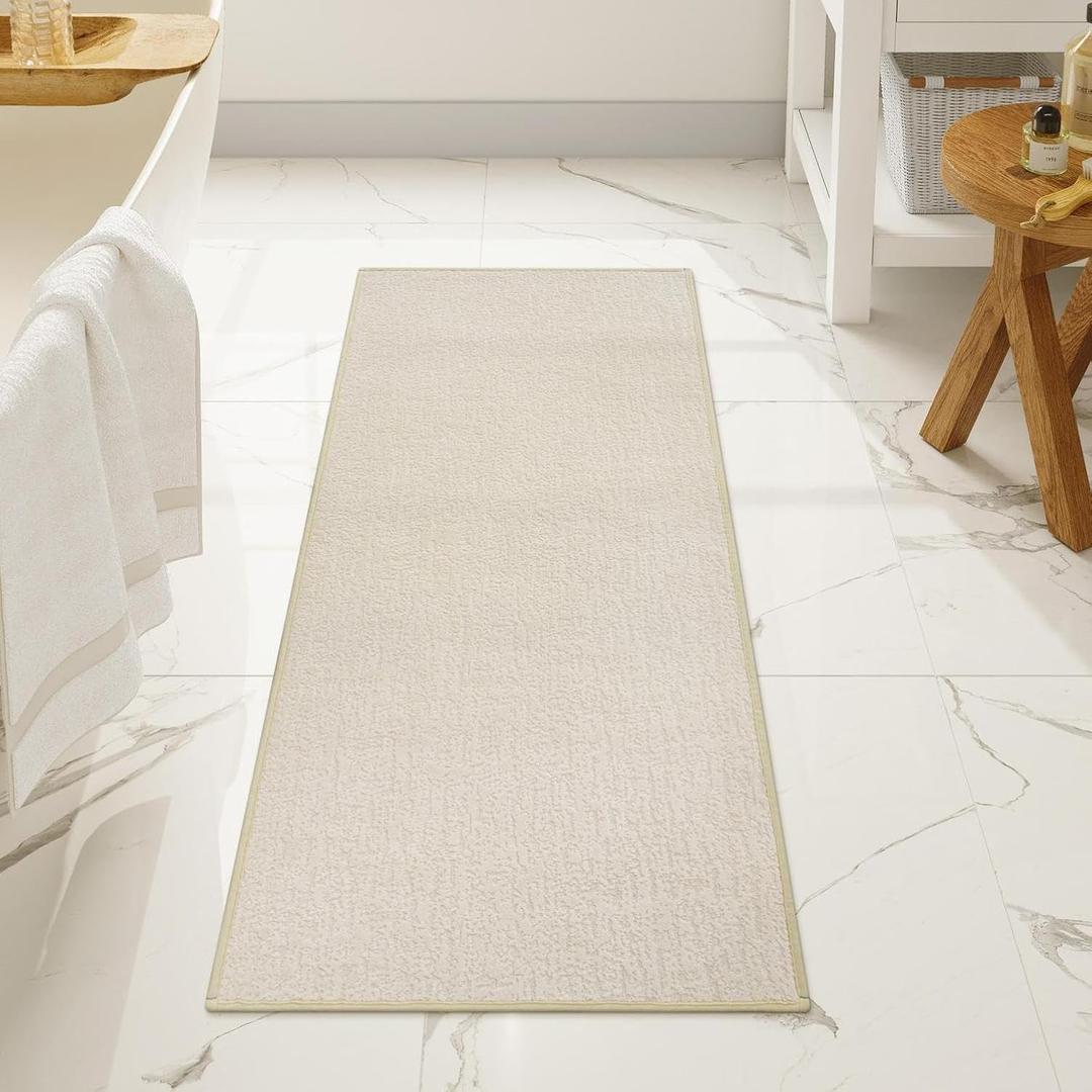 Uphome Bath Mat,Ultra Thin Bathroom Rugs,Rubber Bath Mats for Bathroom,No Slip Bath Rugs Runner,Quick Dry,Machine Washable,Low Pile,Absorbent,for Bath Sink Tub Shower,Beige,20x47 Inch (1'8" x 3'11" (Runner))