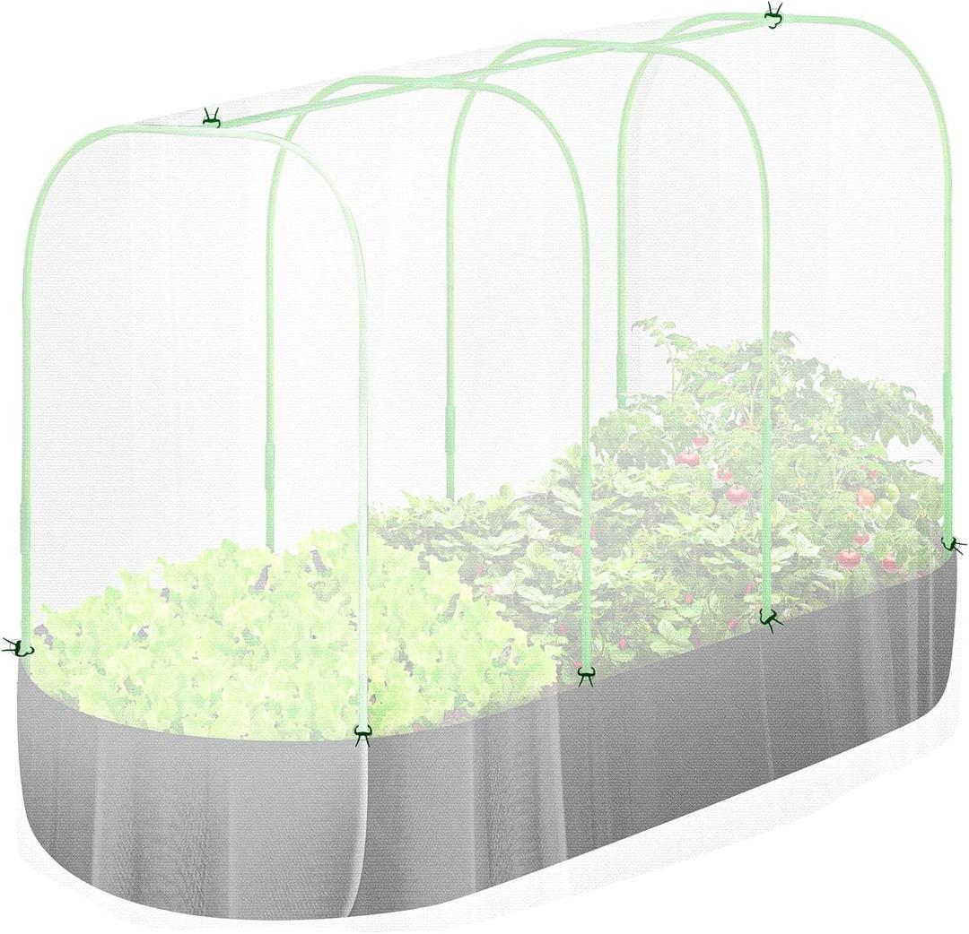 UNIFAMILY 5 x 2 x 1 FT Fabric Raised Garden Bed Kit with Greenhouse Hoops and Garden Mesh Netting, Raised Garden Bed with Cover and Frame, Raised Garden Bed Netting and Garden Hoop