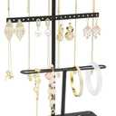 Jewelry Organizer Stand, Metal Jewelry Holder with Tray for Necklaces, Earrings, Rings Durable Rustproof Storage Display Aesthetic Room Decor for Women (Black)