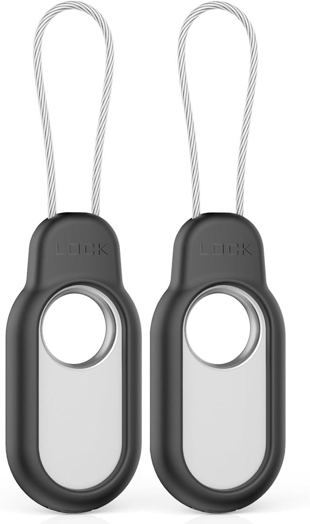 2 Pack Compatible with Samsung Galaxy Smart Tag 2 Case TUDIOW Secure Holder with Wire Cable Lock for Smart Tag 2 Anti-Lost Protective Cover for Samsung Galaxy SmartTag 2 (Black+Black)