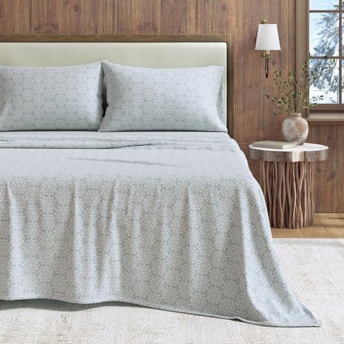 Great Bay Home Flannel Sheet Set Queen Size - 100% Turkish Cotton, Double-Brushed, Lodge-Printed Bed Sheets - Ultra-Soft, Cozy, 4-Piece Bedding Set (Snowflake- Mosaic Blue)
