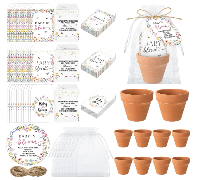 Reallnaive Baby Shower Party Favors Baby in Bloom Envelopes Seed Packets Include 20 Mini Terracotta Pots Seed Packets 20 Self Adhesive Envelopes Thank You Tags Gifts for Party(Wildflower)
