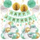 Mint Gold Birthday Decorations for Women Girls, Happy Birthday Decoration, Mint White Party Decorations for 1st 13th 16th 21st 30th 40th 50th 60th 70th Birthday Party Supplies