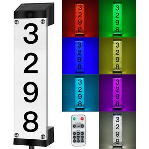 Solar Address Numbers for House, Waterproof LED House Numbers for Outside Modern, Illuminated Solar Address Signs with Remote Control for Streets, Family Yards and Homes