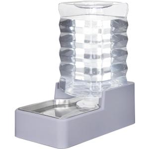 Automatic Pet Water Dispenser: 8L Light Gray Gravity Feeder with Stainless Steel Bowl - BPA-Free for Dogs Cats - No Spill Design