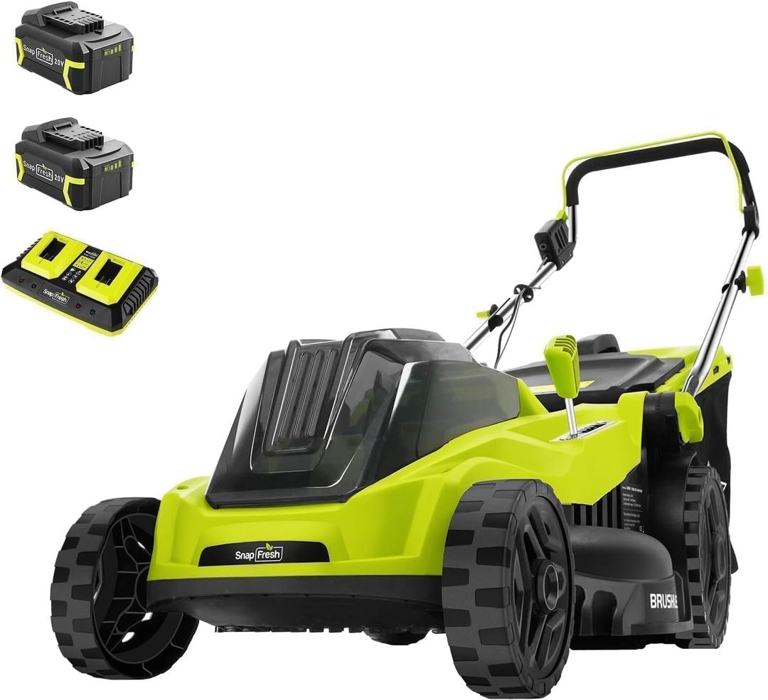 SnapFresh Electric Lawn Mower - 40V 16 Cordless Lawn Mower with 4.0Ah Battery x 2 and Fast Charger Included - Battery Operated Push Lawn Mowers with Bagger, Brushless Motor