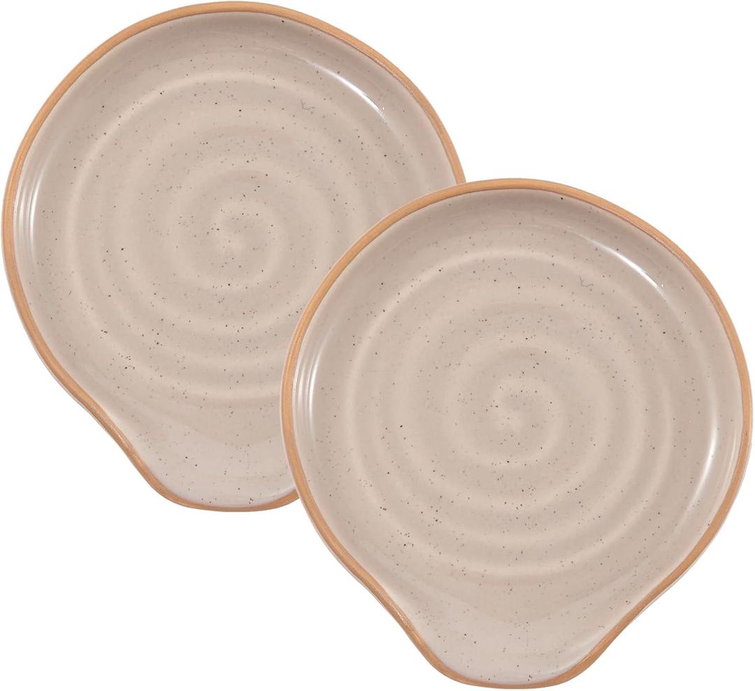 Bico Light Beige Spoon Rest Set, Set of 2, Microwave and Dishwasher Safe, for Kitchen Counter, Stove Top, Coffee Table
