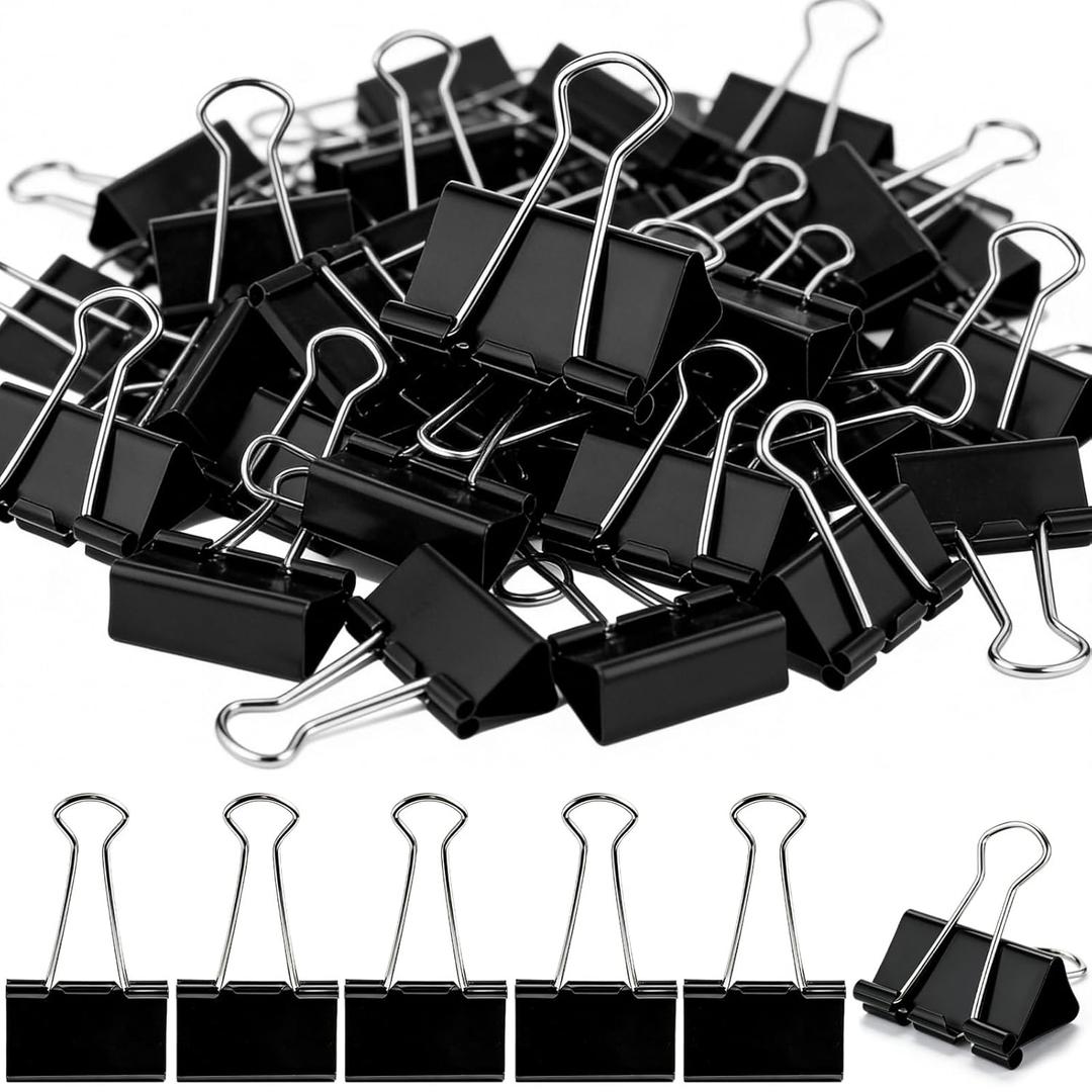150pcs Binder Clips 1.25 Inches Medium Binder Office Clamps Black Paper Clips and Binder Clip Bulk for Office Supplies, Home, School (Medium)