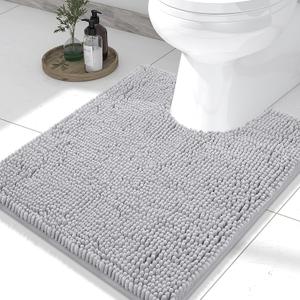 Smiry Luxury Chenille Toilet Rugs U-Shaped 24x20, Soft Absorbent Non-Slip Contour Bathroom Rugs for Toilet, Machine Washable Contoured Bath Mats, Light Grey
