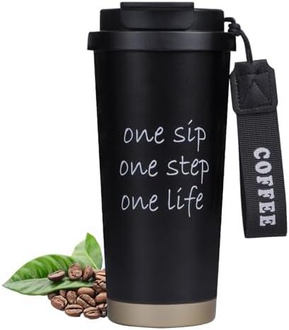 ZaoanHom Insulated Coffee Mug with Ceramic Coating, 18 oz Ceramic Lined Travel Coffee Mug with Leakproof Lid, Double Wall Stainless Steel Hot ＆ Cold Drinking Cup for Office Camping Travel, Black