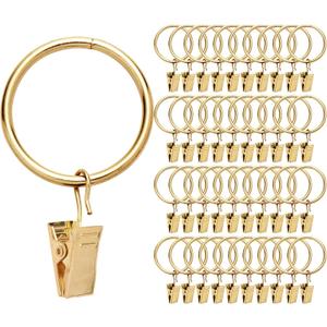 40 Pack Rings Curtain Clips Rustproof Metal Window Drapery Clip Vintage Heavy Duty Eyelet Curtain Rods Hangers Rings with Hooks, 1.25In Inner Diameter (Golden-Non Open)