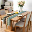 Farmhouse Linen Table Runner, Blue Brown Teal Green, Grateful Thanksgiving Table Runners 90 inches Long - Heat Resistant Waterproof Wood Rustic Retro Runner for Kitchen Dining Living Room Coffee Table