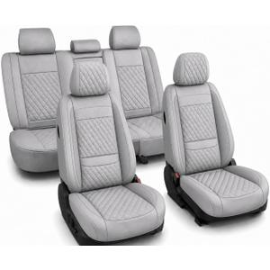 Leather Car Seat Covers Full Set Gray with Perforations