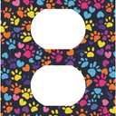 Colorful Dog Cat Paw Print 1 Gang Single Duplex Receptacle Outlet Cover Jumbo Size Electrical Wall Plate Electric Decorator Light Switch Face Socket Plate Cover