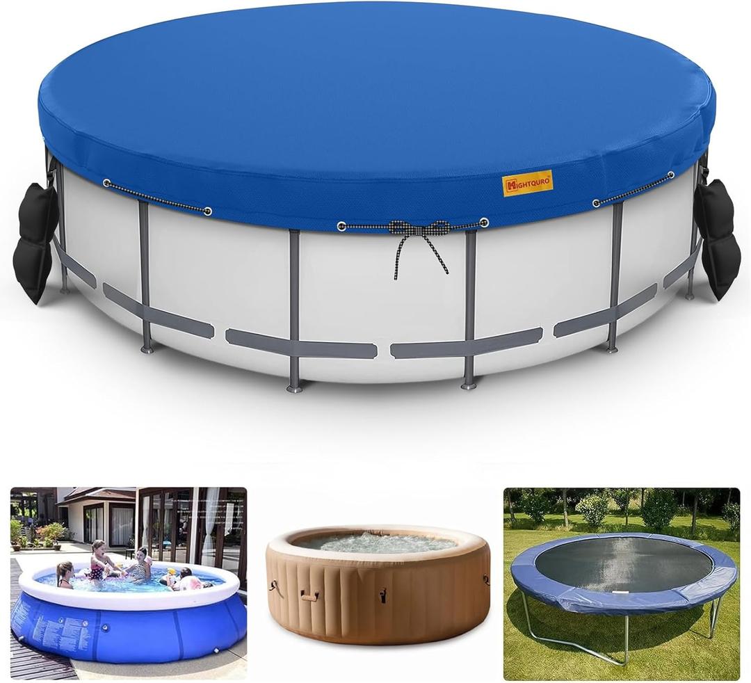 7Ft Round Pool Cover for Swimming Pools with Tie-Down Ropes and Sandbags Increase Stability, Waterproof and Dustproof, Blue